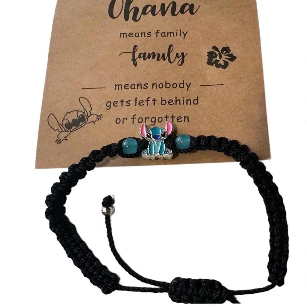 Stitch Adjustable Braided Bracelet with Beads. Ohana Cards Included